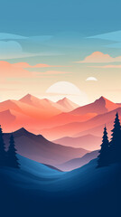 mountain peak landscape, minimal flat illustration created with Generative Ai