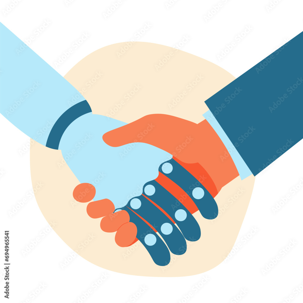 Image vectorielle Stock robot hand and a human hand. handshake robot ...