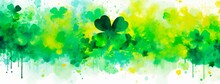 Orange Green And White Irish  Abstract St Patricks Day Horizontal Background With Shamrock Shapes, , 17 March Holiday Concept., Ireland Colors, Wallpaper Banner