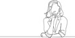continuous single line drawing of thoughtful and sceptical woman, line art vector illustration