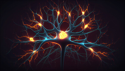 Unraveling the Intricacies Illuminating Neuronal Connections in a Three-Dimensional Brain Network, Macro neurons cells concept, isolated Background, Ai generated image.