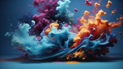 Wall Mural - DreamShaper v7 3D view Sky blue and Orange Red abstract smoke wallpaper background