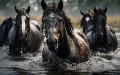 Wall Mural - cavalos molhados 