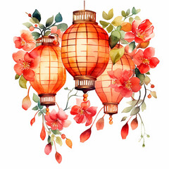 Wall Mural - Chinese lanterns illustration style on white background