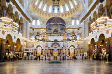 Inside Of The Naval Cathedral Of Saint Nicholas In Kronstadt, Orthodox Cathedral, Russia