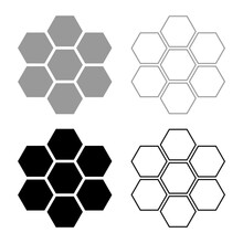 Hexagonal Technology Concept Hexagon Six Items Bee Sota Geometry Six Sided Polygon Set Icon Grey Black Color Vector Illustration Image Solid Fill Outline Contour Line Thin Flat Style
