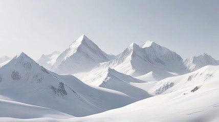 Wall Mural - Peaks of Serenity. Snowy Mountains Stand Tall, Gracefully Separated on a Blank Canvas of White Elegance.