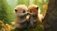 A Tender Moment Captured Between Two Small Woodland Creatures, Their Noses Forming A Heart