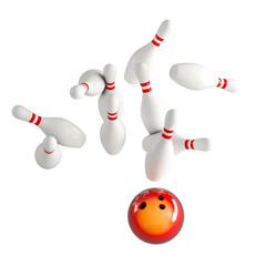 Wall Mural - bowling concept, ball and pins isolated on white.