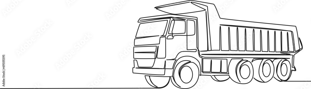continuous single line drawing of dump truck, line art vector ...