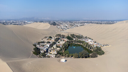 Wall Mural - Huacachina Oasis seen from the air