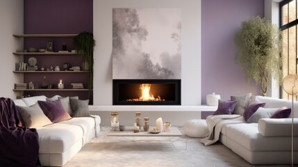 Wall Mural - Gas fireplace in a modern cozy living room