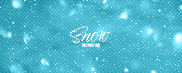 Fototapete - Realistic falling snow with snowflakes. Colorful winter background for Christmas or New Year card. Frost storm effect. Vector illustration