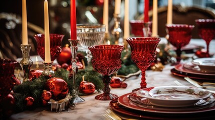 Poster - christmas table setting with red ball 