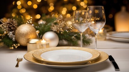 Sticker - christmas table setting with champagne