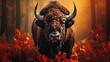 Wild buffalo in the animal kingdom exploring nature. Generative AI	