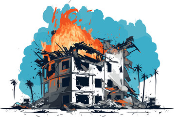 Poster - destroyed building isolated vector style illustration