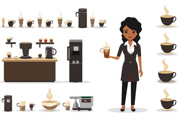 Wall Mural - barista woman in business suit vector flat isolated illustration