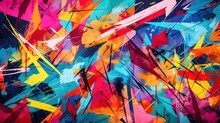 Abstract Graffiti Paintings Vibrant Colors Texture On The Concrete Wall Background