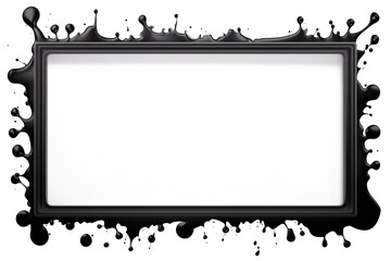 Wall Mural - rectangular frame from black liquid splash, empty space inside, with drops, isolated on white