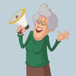 Elderly Woman Shouting Joyfully through Megaphone