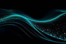 Turquoise Glitter Sparkles Abstract Wave, Design Element, On Black Background
