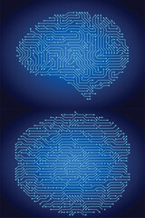 Aufkleber - Circuit board brains. Artificial intelligence microchip, AI chip and digital brain processor vector illustration. Digital data security technology, futuristic computer system concept