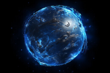 Wall Mural - planet blue fictional abstract in dark space with dots of stars