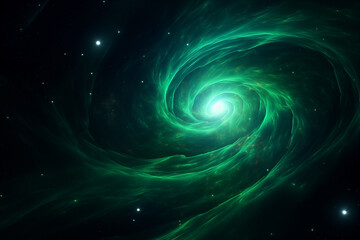 Wall Mural - abstract green spiral cosmos object pulsar in dark space among stars