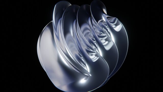 Abstract illustration of liquid 3D metallic chrome steel cube reflective shape twist 4K computer graphics rendered wallpaper