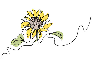 Sunflower. Abstract trendy minimalistic line art design. summer plant simple linear style hand drawn. symbol of Ukraine. vector illustration on white background.