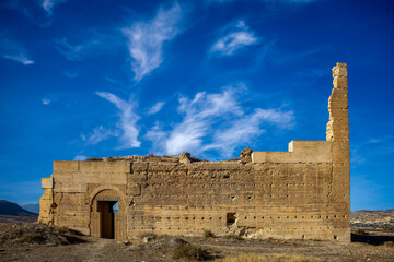 Canvas Print - Remains of Alcala Castle on top of a hill in Mula, Region of Murcia, Spain in broad daylight