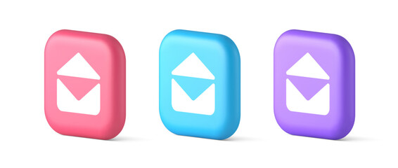 Poster - Email open envelope letter received incoming message button 3d realistic icon
