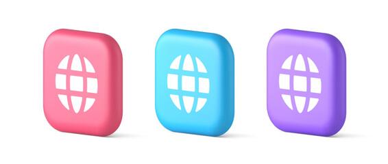 Poster - Internet connection global web communication button planet globalization technology 3d icon