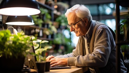 Wall Mural - Connected Grandparent: Senior Man in Tech Mode