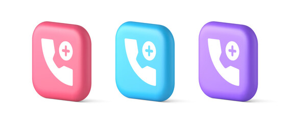Poster - Phone call add contact communication button voice conversation web interface app 3d icon