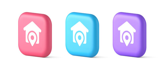Poster - House location GPS route button distance navigation map pin pointer address direction 3d icon
