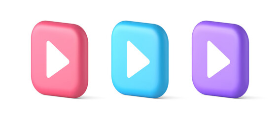 Poster - Play button triangle right arrow multimedia content player web app design 3d realistic icon