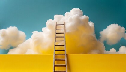 Step ladder leading to clouds. Minimal yellow compostition. 