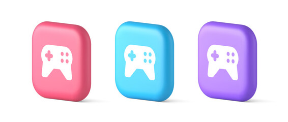 Poster - Gamepad controller virtual gaming connect button joystick web app 3d realistic speech bubble icon