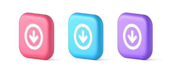 Poster - Down arrow circle frame button web interface pointer navigation app 3d realistic speech bubble icon
