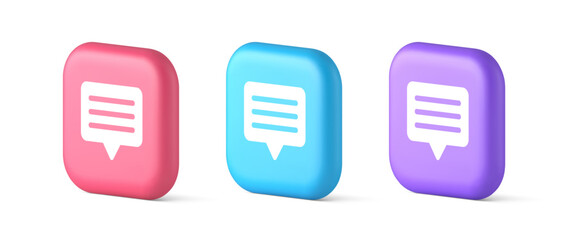 Poster - Chat box speech bubble button social networks texting internet communication 3d speech bubble icon