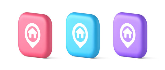 Poster - House map pin location button navigation panel web app pointer 3d realistic speech bubble icon