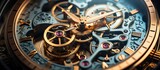 Fototapeta  - Gears and cogs in clockwork watch