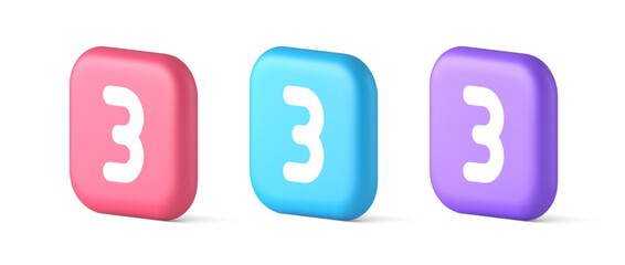 Poster - Three number button internet communication texting message character 3d realistic speech bubble icon