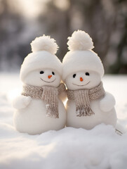 two snowmen in snow