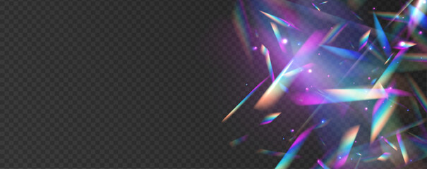 Fototapete - Holographic falling confetti glitters isolated on transparent background. Transparent light refraction pattern for adding effects to backgrounds and objects. Vector illustration.	