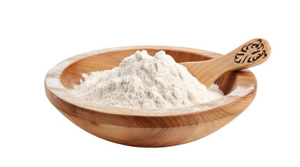 Wall Mural - Flour in a wooden bowl isolated on a white background