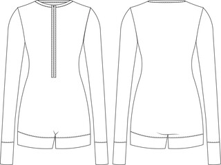round crew neck zippered elastic mini short jumpsuit template technical drawing flat sketch cad mockup fashion woman design model style
