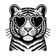 tiger wearing heart-shaped sunglasses vector sketch